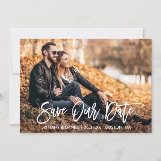 Modern Brush Schrift Foto Bewaar Onze Datumkaart Save The Date (Voorkant)
