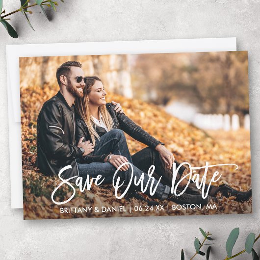 Modern Brush Schrift Foto Bewaar Onze Datumkaart Save The Date