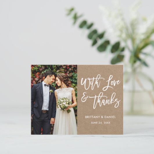 Modern Brush Schrift Love and Thanks Trouw Kraft Briefkaart (Staand voorkant)