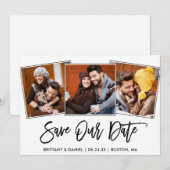 Modern Brush Script 3 Foto Save Our Date Kaart (Voorkant / Achterkant)