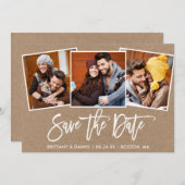 Modern Brush Script 3 Fotocollage Kraft Save The Date (Voorkant / Achterkant)