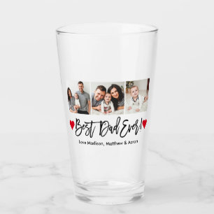 Modern Brush Script 3 Photo Hearts beste vader ooi Glas