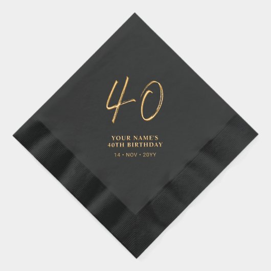 Modern Brush Script 40ste Verjaardagsfeest Zwart Folie Servetten (Rechts)