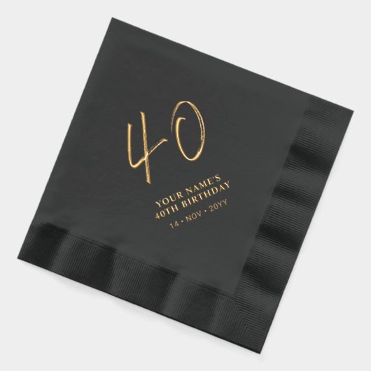 Modern Brush Script 40ste Verjaardagsfeest Zwart Folie Servetten (Links)