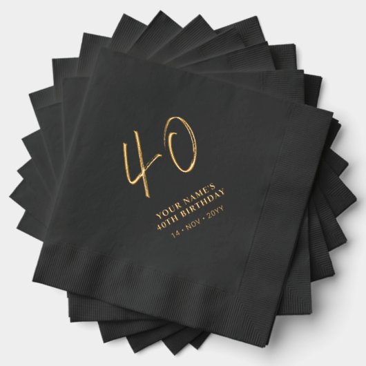 Modern Brush Script 40ste Verjaardagsfeest Zwart Folie Servetten (Insitu (Gestapeld))