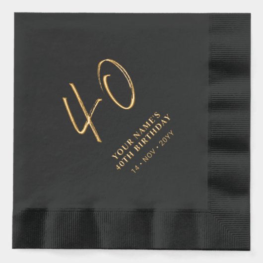 Modern Brush Script 40ste Verjaardagsfeest Zwart Folie Servetten (Voorkant)