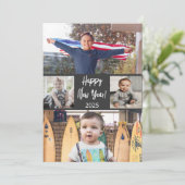 Modern Brush Script 4 Foto Gelukkig Nieuwjaar Kaar Kaart (Staand voorkant)