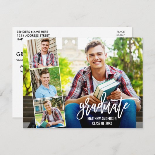 Modern Brush Script 4 Fotoafstudeerfeest Briefkaart (Voorkant / Achterkant)