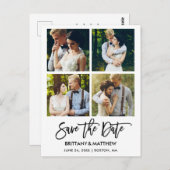 Modern Brush Script 4 foto's Sla de datum op Briefkaart (Voorkant / Achterkant)