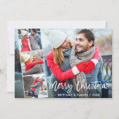 Modern Brush Script 4 Photo Couple Collage Feestdagenkaart (Voorkant)