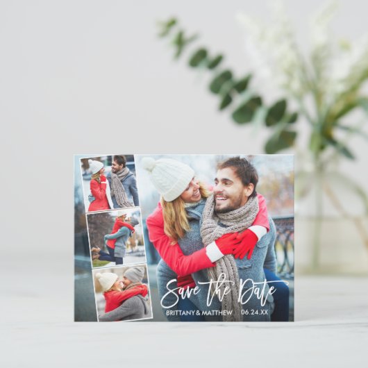 Modern Brush Script 4 Photo Sla de datum op Briefkaart (Staand voorkant)