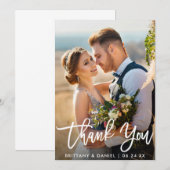 Modern Brush Script Bruid Bruidegom Foto bruiloft Bedankkaart (Voorkant / Achterkant)