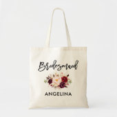 Modern Brush Script Burgundy Floral Bridesmaid Tote Bag (Voorkant)