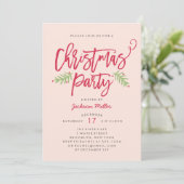 Modern Brush Script Christmas Holiday Party Blush Kaart (Staand voorkant)