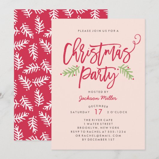 Modern Brush Script Christmas Holiday Party Blush Kaart (Voorkant / Achterkant)