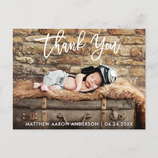 Modern Brush Script Dank u Nieuwe Baby Briefkaart (Voorkant)