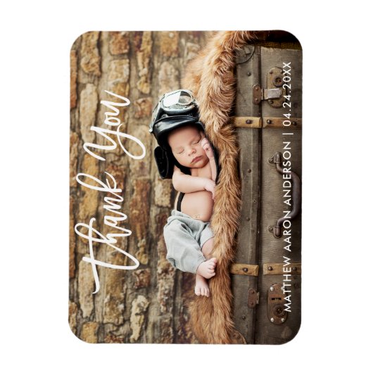 Modern Brush Script Dank u Nieuwe Baby What Magneet (Verticaal)