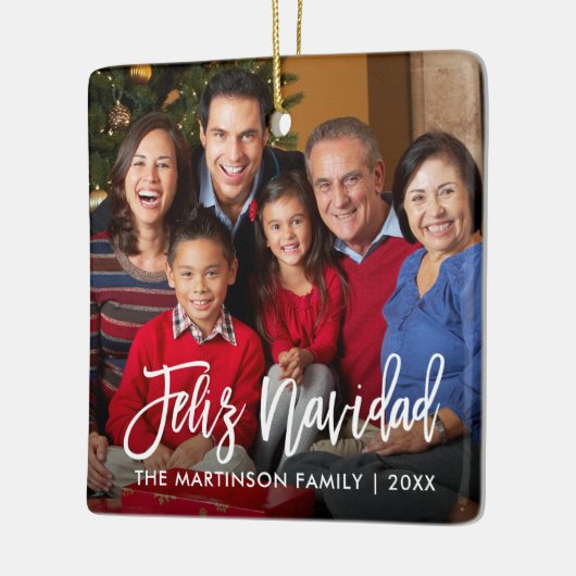 Modern Brush Script Feliz Navidad Photo Keramisch Ornament (Links)