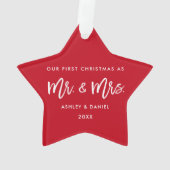 Modern Brush Script First Kerstmis Mr Mrs Star Ornament (achterkant)