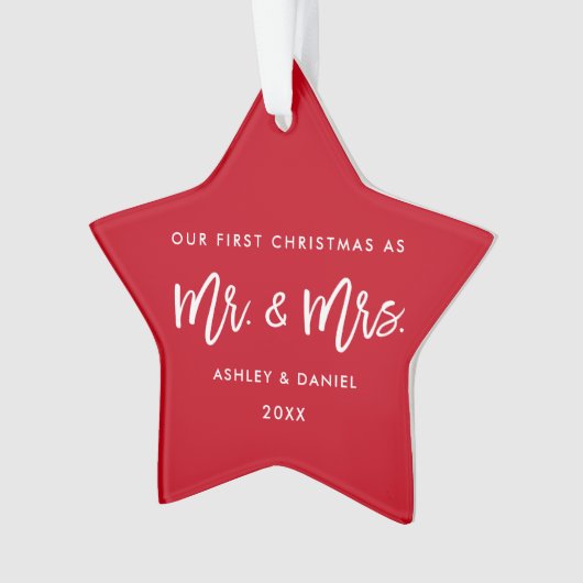 Modern Brush Script First Kerstmis Mr Mrs Star Ornament (voorkant)