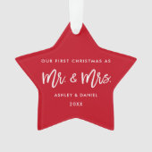 Modern Brush Script First Kerstmis Mr Mrs Star Ornament (voorkant)