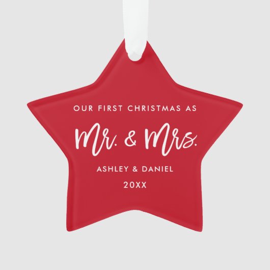 Modern Brush Script First Kerstmis Mr Mrs Star Ornament (voorkant)