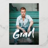 Modern Brush Script Foto Afstudeer Uitnodiging (Voorkant)