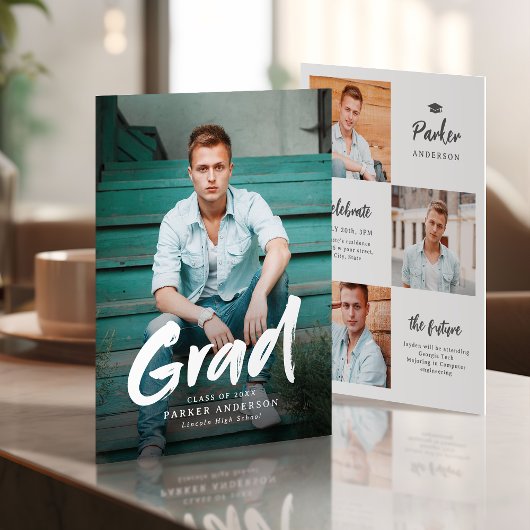 Modern Brush Script Foto Afstudeer Uitnodiging