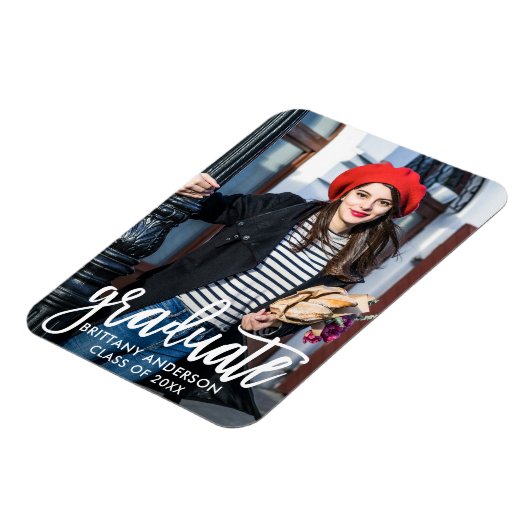 Modern Brush Script Foto Afstudeer Uitnodiging Magneet (Linkerzijde)