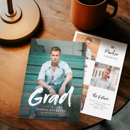 Modern Brush Script Foto Afstudeeraankondiging Kaart