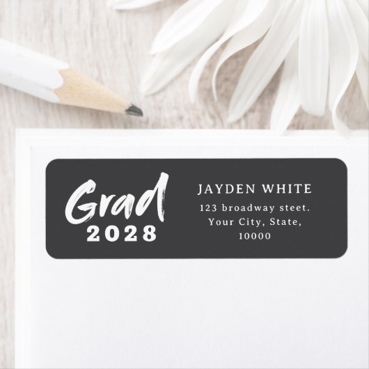 Modern Brush Script Foto Afstuderen Adres Etiket (Insitu)