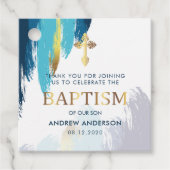 Modern Brush Script Gold & Blue Bedankt doop Bedankjes Labels (Voorkant)