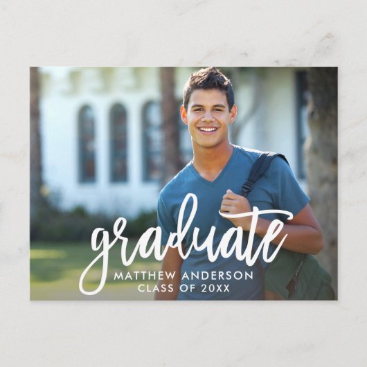 Modern Brush Script Graduation Party Uitnodiging Briefkaart (Voorkant)