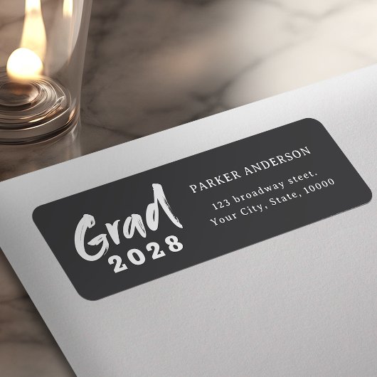 Modern Brush Script Graduation Return Address Etiket