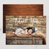 Modern Brush Script Hout Nieuwe Baby Bedankkaart Kaart (Voorkant / Achterkant)