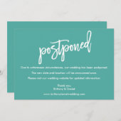 Modern Brush Script Huwelijk Uitgesteld Teal Kaart (Voorkant / Achterkant)
