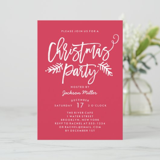 Modern Brush Script Kerstfeest Rood Kaart (Staand voorkant)