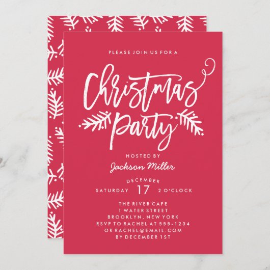 Modern Brush Script Kerstfeest Rood Kaart (Voorkant / Achterkant)