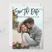 Modern Brush Script Koppel Foto B Save The Date (Voorkant)
