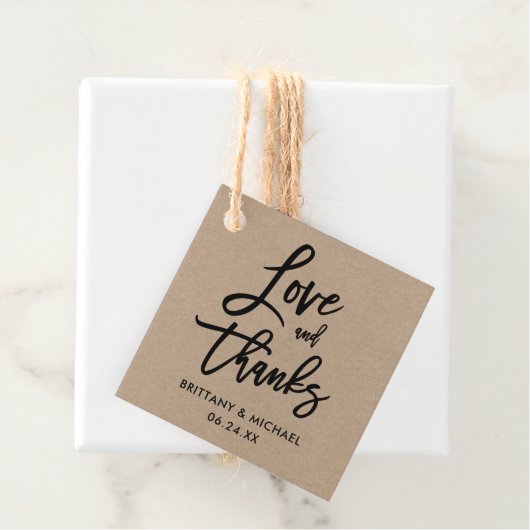 Modern Brush Script Liefde en Bedankt Kraft Bruilo Bedankjes Labels (In situ)