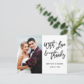 Modern Brush Script Liefde en Dank Huwelijk Wht Briefkaart (Staand voorkant)