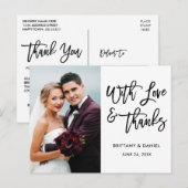 Modern Brush Script Liefde en Dank Huwelijk Wht Briefkaart (Voorkant / Achterkant)