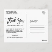 Modern Brush Script Liefde en Dank Huwelijk Wht Briefkaart (Achterkant)