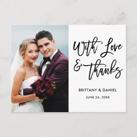 Modern Brush Script Liefde en Dank Huwelijk Wht Briefkaart (Voorkant)