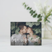 Modern Brush Script Love is Patient Postponement Aankondigingskaart (Staand voorkant)