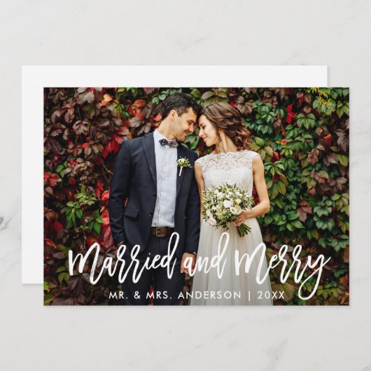 Modern Brush Script Married & Merry Christmas-Kaar Kaart (Voorkant / Achterkant)