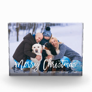 Modern Brush Script Merry Christmas Photo Block Fotoblokken
