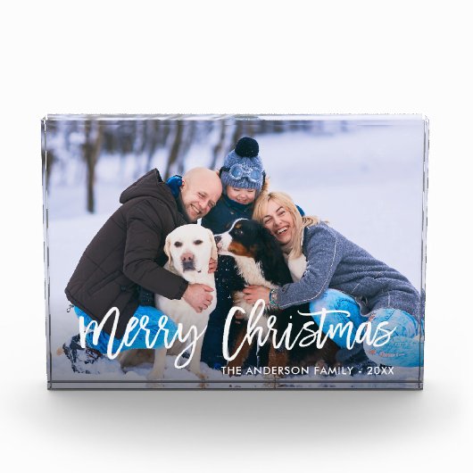 Modern Brush Script Merry Christmas Photo Block Fotoblokken (Voorkant)