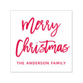Modern Brush Script Merry Christmas Square Rood Zelfinktende Stempel (Design)