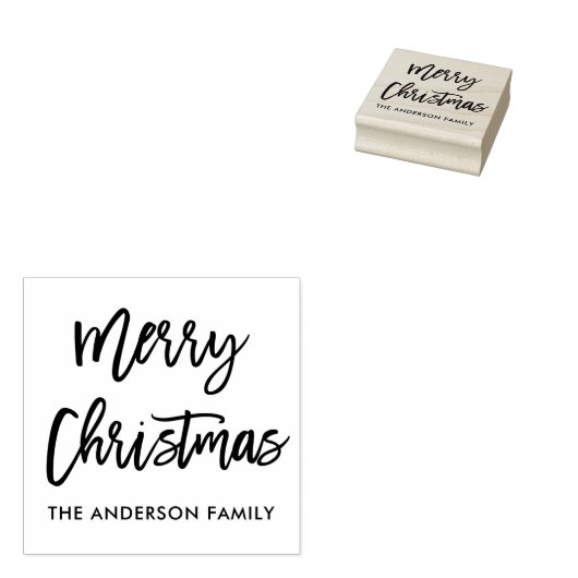 Modern Brush Script Merry Christmas Square Rubberstempel (Gestempeld)